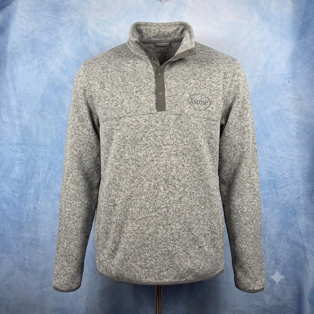 LL Bean Sweater Fleece Pullover Gray Heather Snap Neck Mens XL Regular Lume Logo